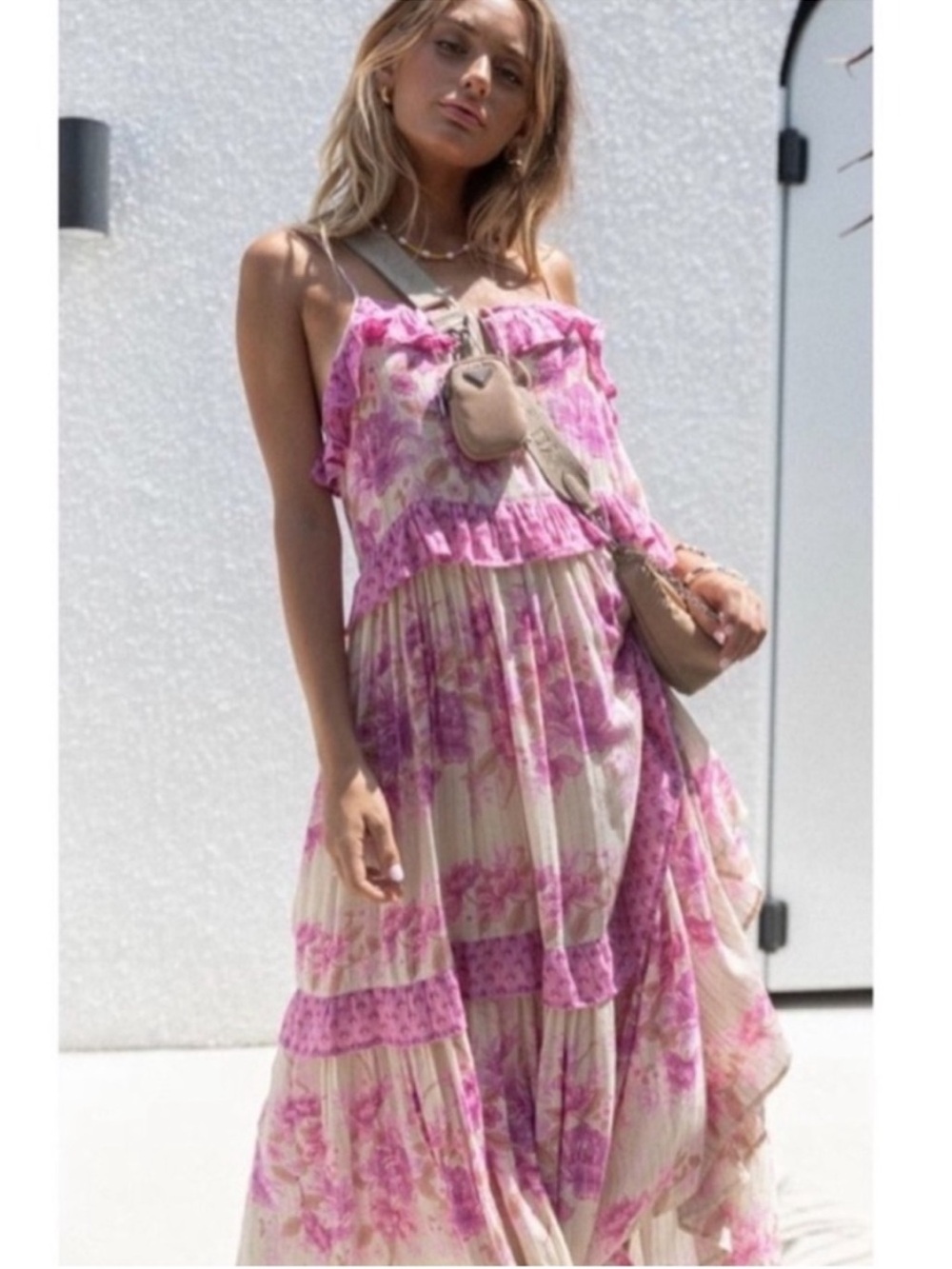 Spell Cream and Pink Floral Tiered Maxi Dress